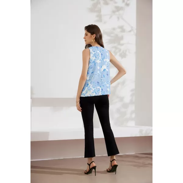 GRACE KARIN Womens Criss Cross Halter Neck Tops Sleeveless Blouses Shirts Dressy Elegant Casual Tank TopWhite Blue Flower