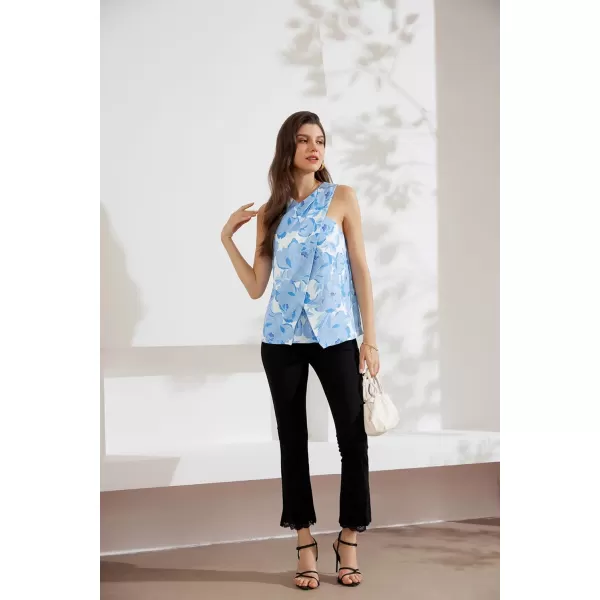 GRACE KARIN Womens Criss Cross Halter Neck Tops Sleeveless Blouses Shirts Dressy Elegant Casual Tank TopWhite Blue Flower