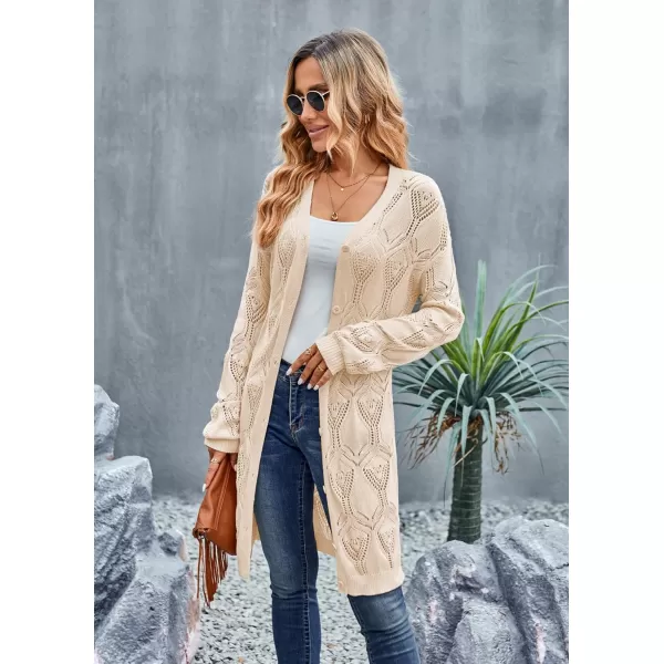 GRACE KARIN Womens Crochet Cardigan Summer Lightweight Sweater Long Sleeve Open Front Kimono Boho Beach Cover UpBeige