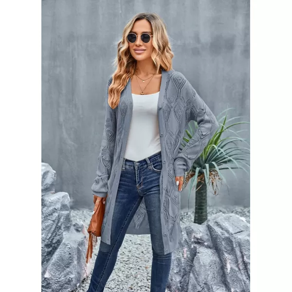 GRACE KARIN Womens Crochet Cardigan Summer Lightweight Sweater Long Sleeve Open Front Kimono Boho Beach Cover UpBlue