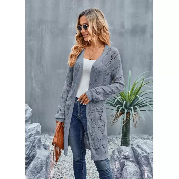 GRACE KARIN Womens Crochet Cardigan Summer Lightweight Sweater Long Sleeve Open Front Kimono Boho Beach Cover UpBlue