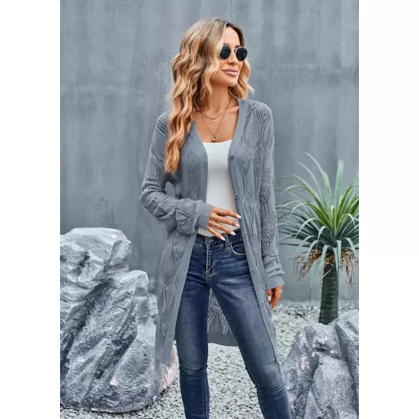 GRACE KARIN Womens Crochet Cardigan Summer Lightweight Sweater Long Sleeve Open Front Kimono Boho Beach Cover UpBlue