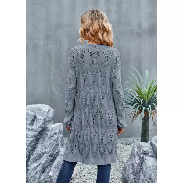 GRACE KARIN Womens Crochet Cardigan Summer Lightweight Sweater Long Sleeve Open Front Kimono Boho Beach Cover UpBlue