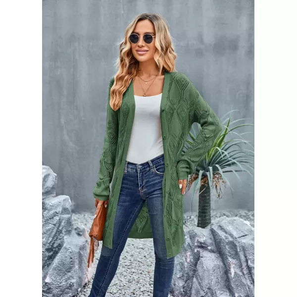 GRACE KARIN Womens Crochet Cardigan Summer Lightweight Sweater Long Sleeve Open Front Kimono Boho Beach Cover UpGreen