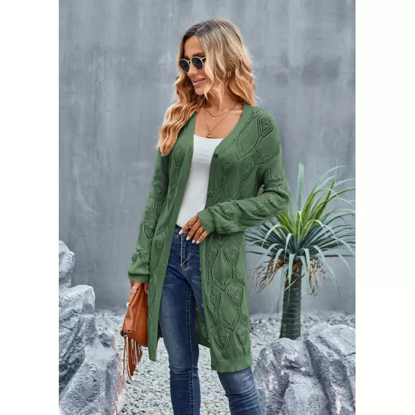 GRACE KARIN Womens Crochet Cardigan Summer Lightweight Sweater Long Sleeve Open Front Kimono Boho Beach Cover UpGreen