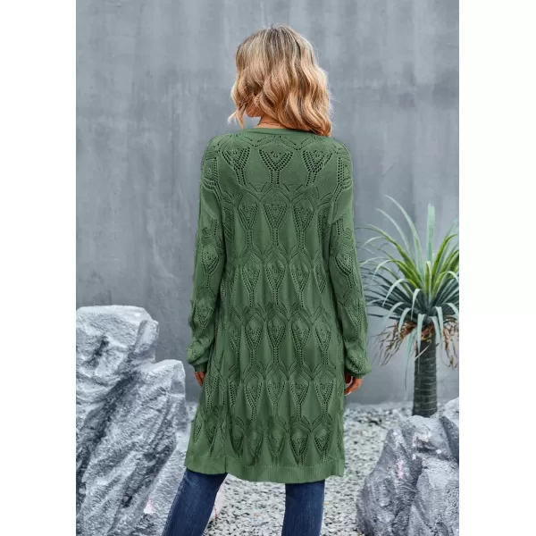 GRACE KARIN Womens Crochet Cardigan Summer Lightweight Sweater Long Sleeve Open Front Kimono Boho Beach Cover UpGreen