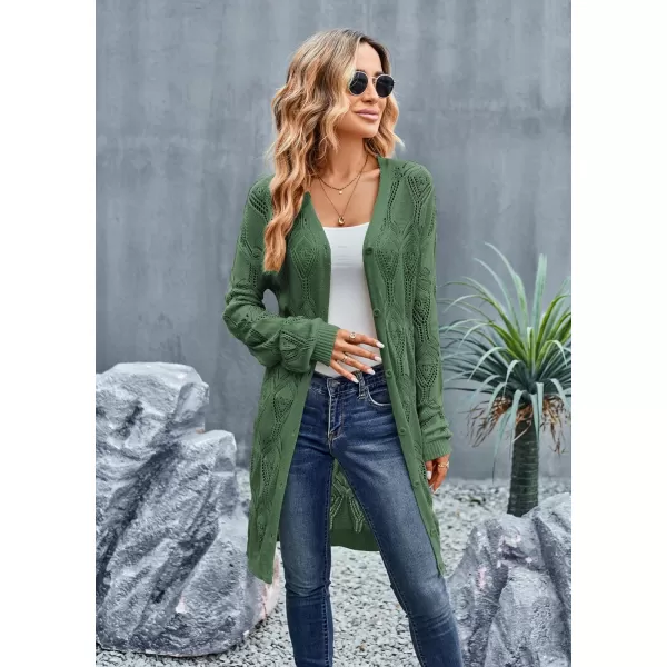 GRACE KARIN Womens Crochet Cardigan Summer Lightweight Sweater Long Sleeve Open Front Kimono Boho Beach Cover UpGreen