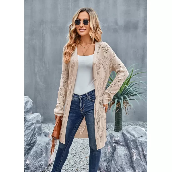 GRACE KARIN Womens Crochet Cardigan Summer Lightweight Sweater Long Sleeve Open Front Kimono Boho Beach Cover UpKhaki