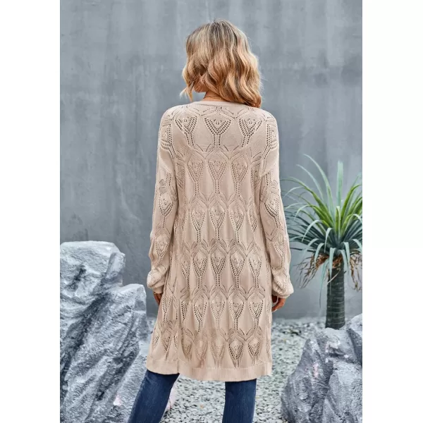 GRACE KARIN Womens Crochet Cardigan Summer Lightweight Sweater Long Sleeve Open Front Kimono Boho Beach Cover UpKhaki