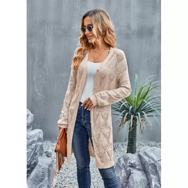 GRACE KARIN Womens Crochet Cardigan Summer Lightweight Sweater Long Sleeve Open Front Kimono Boho Beach Cover UpKhaki