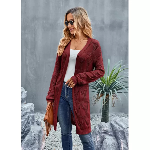 GRACE KARIN Womens Crochet Cardigan Summer Lightweight Sweater Long Sleeve Open Front Kimono Boho Beach Cover UpWine