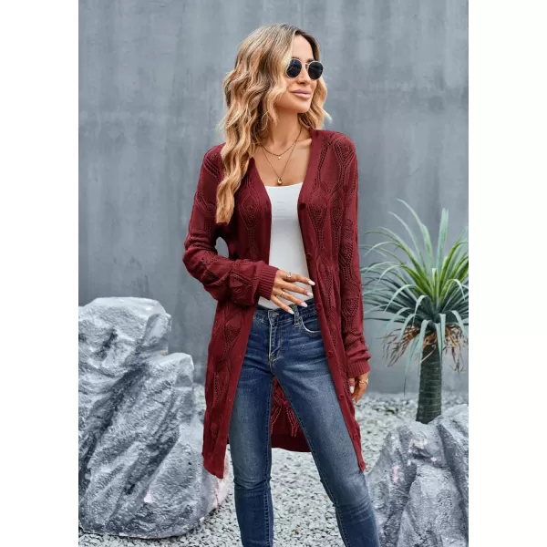 GRACE KARIN Womens Crochet Cardigan Summer Lightweight Sweater Long Sleeve Open Front Kimono Boho Beach Cover UpWine