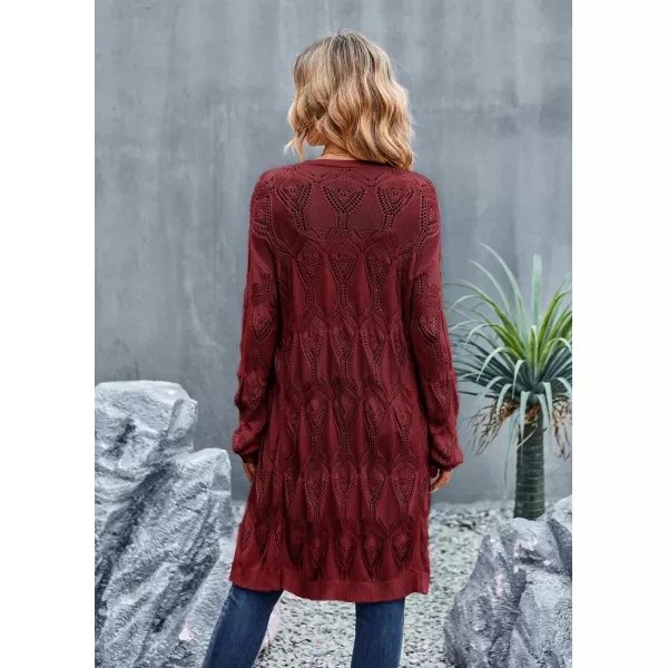 GRACE KARIN Womens Crochet Cardigan Summer Lightweight Sweater Long Sleeve Open Front Kimono Boho Beach Cover UpWine