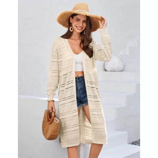 GRACE KARIN Womens Crochet Long Cardigan Lightweight Open Front Knit Kimonos Long Sleeve Beach Casual Cover UpApricot