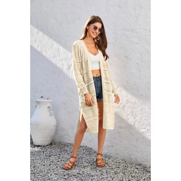 GRACE KARIN Womens Crochet Long Cardigan Lightweight Open Front Knit Kimonos Long Sleeve Beach Casual Cover UpApricot