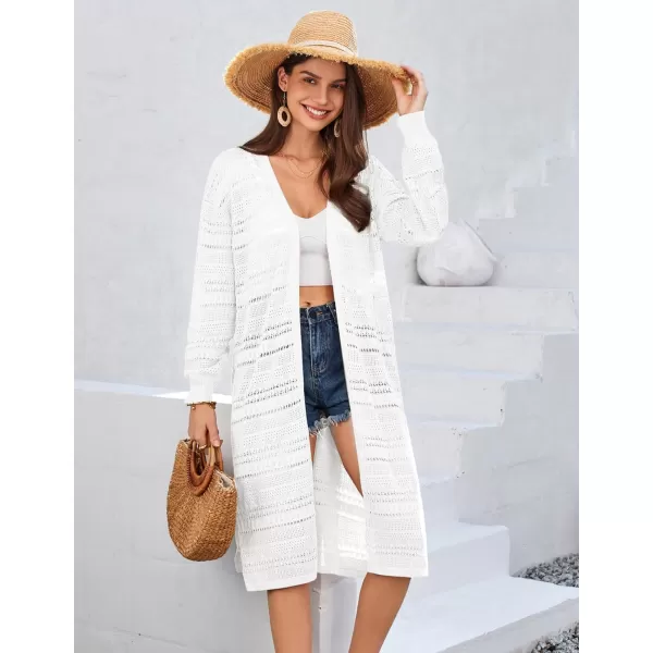 GRACE KARIN Womens Crochet Long Cardigan Lightweight Open Front Knit Kimonos Long Sleeve Beach Casual Cover UpWhite