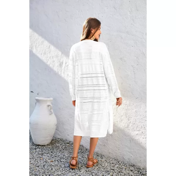 GRACE KARIN Womens Crochet Long Cardigan Lightweight Open Front Knit Kimonos Long Sleeve Beach Casual Cover UpWhite