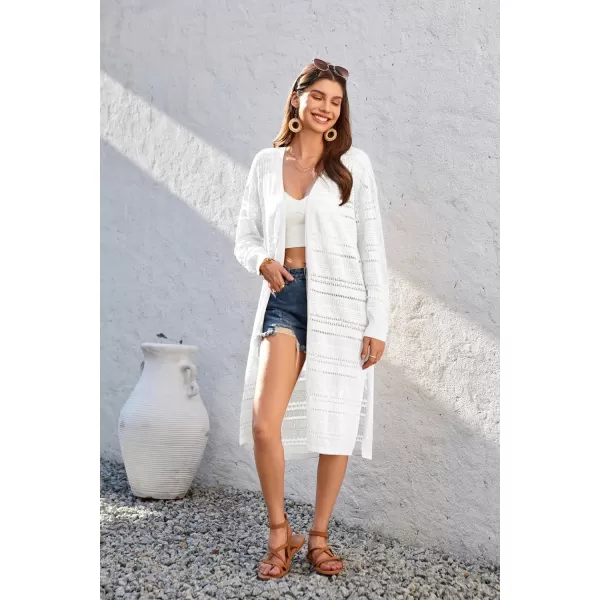 GRACE KARIN Womens Crochet Long Cardigan Lightweight Open Front Knit Kimonos Long Sleeve Beach Casual Cover UpWhite