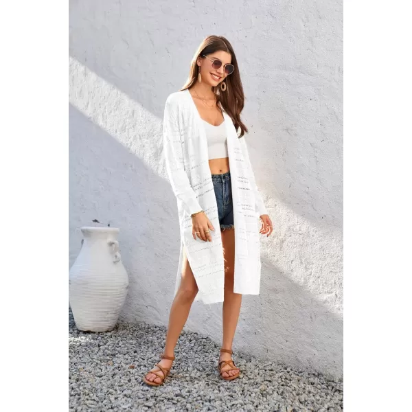GRACE KARIN Womens Crochet Long Cardigan Lightweight Open Front Knit Kimonos Long Sleeve Beach Casual Cover UpWhite