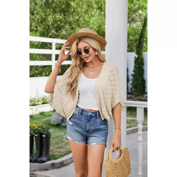 GRACE KARIN Womens Crochet Summer Cardigan Shrug 2024 Lightweight Open Front HollowOut Batwing Cardigan Sweater OutwearApricot