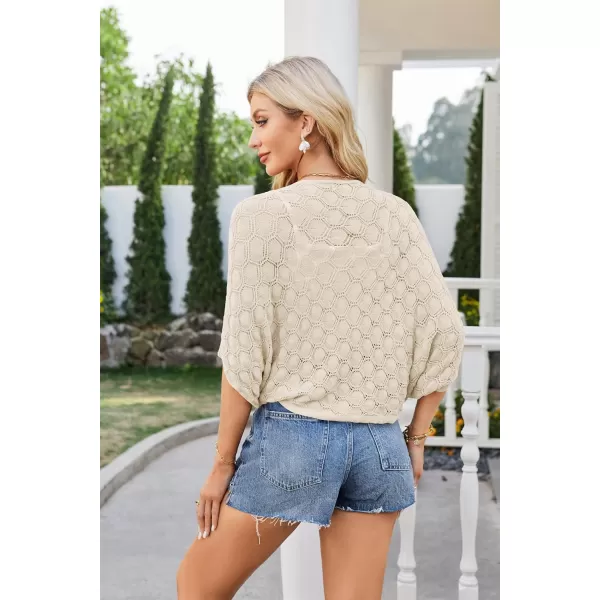 GRACE KARIN Womens Crochet Summer Cardigan Shrug 2024 Lightweight Open Front HollowOut Batwing Cardigan Sweater OutwearApricot