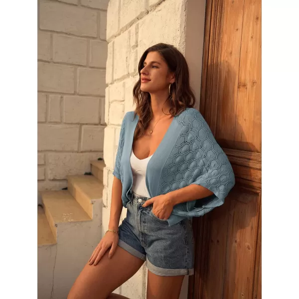 GRACE KARIN Womens Crochet Summer Cardigan Shrug 2024 Lightweight Open Front HollowOut Batwing Cardigan Sweater OutwearGrey Blue