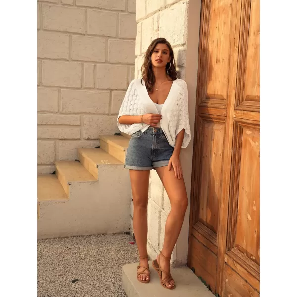 GRACE KARIN Womens Crochet Summer Cardigan Shrug 2024 Lightweight Open Front HollowOut Batwing Cardigan Sweater OutwearIvory