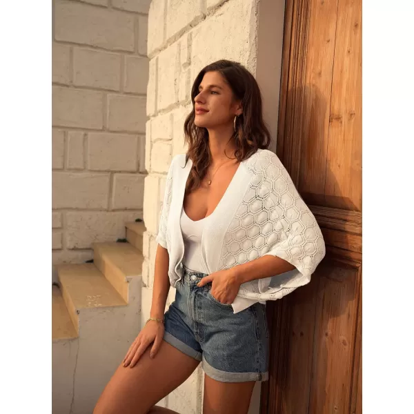 GRACE KARIN Womens Crochet Summer Cardigan Shrug 2024 Lightweight Open Front HollowOut Batwing Cardigan Sweater OutwearIvory