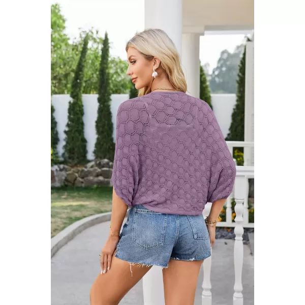 GRACE KARIN Womens Crochet Summer Cardigan Shrug 2024 Lightweight Open Front HollowOut Batwing Cardigan Sweater OutwearPurple