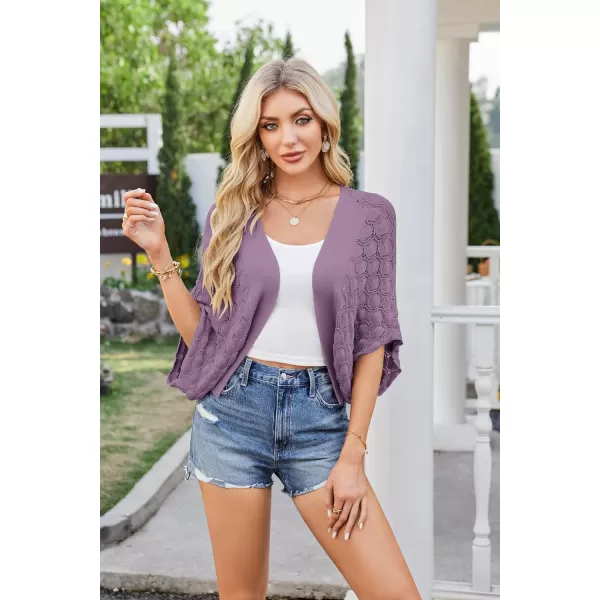 GRACE KARIN Womens Crochet Summer Cardigan Shrug 2024 Lightweight Open Front HollowOut Batwing Cardigan Sweater OutwearPurple