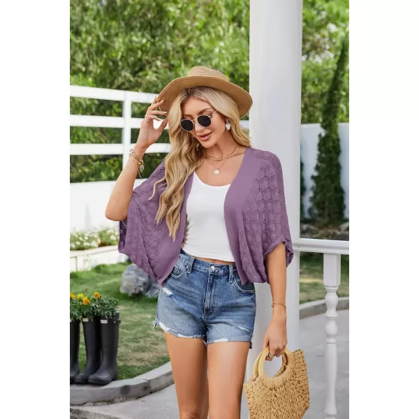 GRACE KARIN Womens Crochet Summer Cardigan Shrug 2024 Lightweight Open Front HollowOut Batwing Cardigan Sweater OutwearPurple