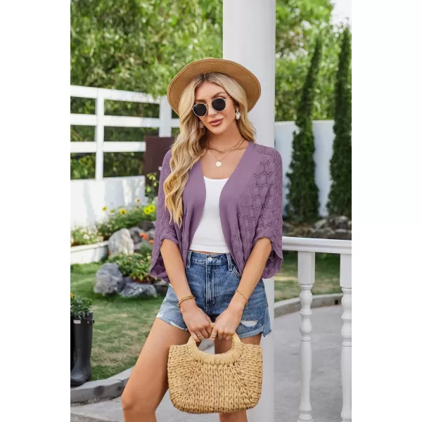 GRACE KARIN Womens Crochet Summer Cardigan Shrug 2024 Lightweight Open Front HollowOut Batwing Cardigan Sweater OutwearPurple