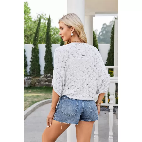 GRACE KARIN Womens Crochet Summer Cardigan Shrug 2024 Lightweight Open Front HollowOut Batwing Cardigan Sweater OutwearWhite