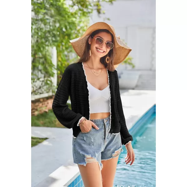 GRACE KARIN Womens Cropped Cardigan 2024 Crochet Knit Casual Lightweight Summer Cardigan V Neck HollowOut Bolero Shrug TopsBlack