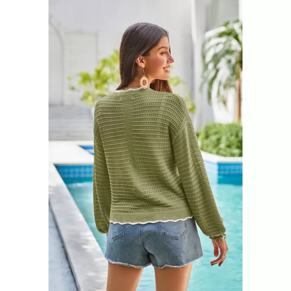 GRACE KARIN Womens Cropped Cardigan 2024 Crochet Knit Casual Lightweight Summer Cardigan V Neck HollowOut Bolero Shrug TopsGreen