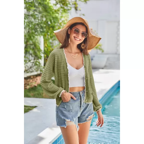 GRACE KARIN Womens Cropped Cardigan 2024 Crochet Knit Casual Lightweight Summer Cardigan V Neck HollowOut Bolero Shrug TopsGreen