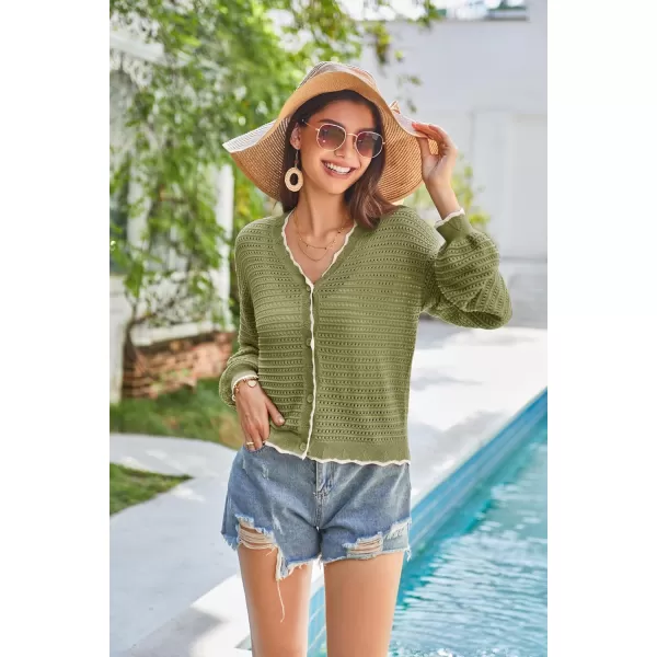 GRACE KARIN Womens Cropped Cardigan 2024 Crochet Knit Casual Lightweight Summer Cardigan V Neck HollowOut Bolero Shrug TopsGreen