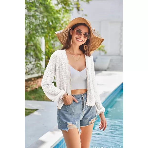 GRACE KARIN Womens Cropped Cardigan 2024 Crochet Knit Casual Lightweight Summer Cardigan V Neck HollowOut Bolero Shrug TopsWhite