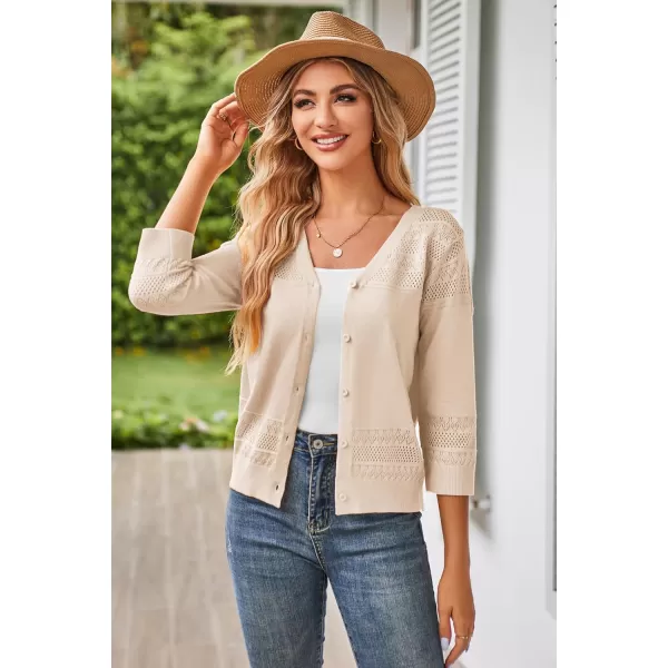 GRACE KARIN Womens Cropped Cardigan 34 Sleeve Lightweight Crochet Shrug HollowedOut Knit Sweater TopsBeige