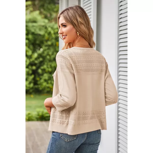 GRACE KARIN Womens Cropped Cardigan 34 Sleeve Lightweight Crochet Shrug HollowedOut Knit Sweater TopsBeige