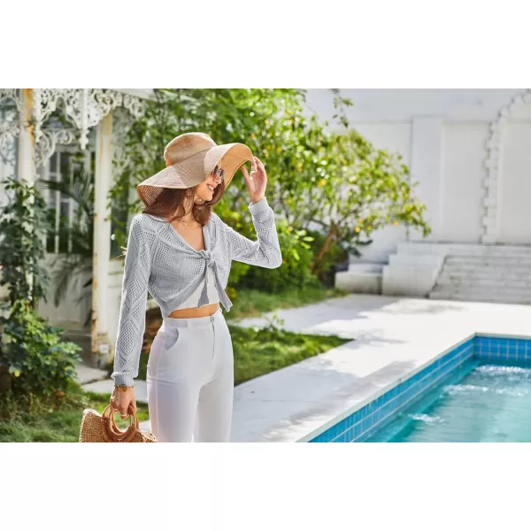 GRACE KARIN Womens Cropped Cardigan Long Sleeve Tie Front Crochet Knitted Bolero Shrug Cardigan SweaterLight Grey