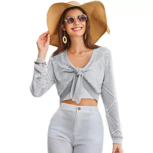 GRACE KARIN Womens Cropped Cardigan Long Sleeve Tie Front Crochet Knitted Bolero Shrug Cardigan SweaterLight Grey