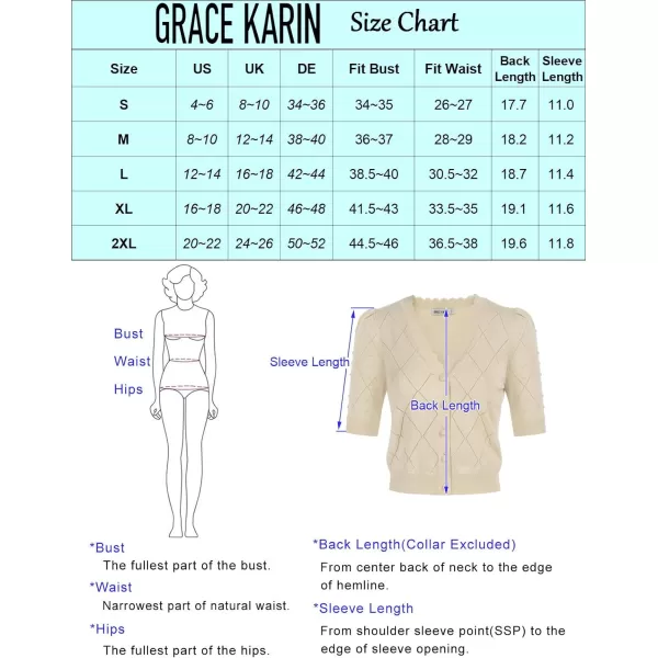 GRACE KARIN Womens Cropped Cardigan Puff Short Sleeve Sweaters Tops VNeck Button KnitwearLight Blue