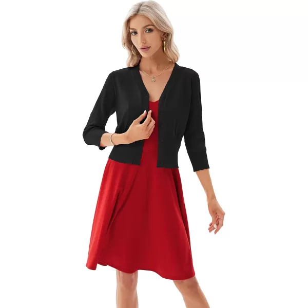 GRACE KARIN Womens Cropped Cardigan VNeck Button Down Open Front Ribbed Knit Shrug SweaterBlackcutout Sleeves