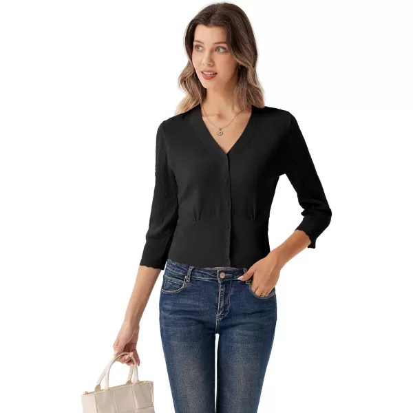 GRACE KARIN Womens Cropped Cardigan VNeck Button Down Open Front Ribbed Knit Shrug SweaterBlackcutout Sleeves