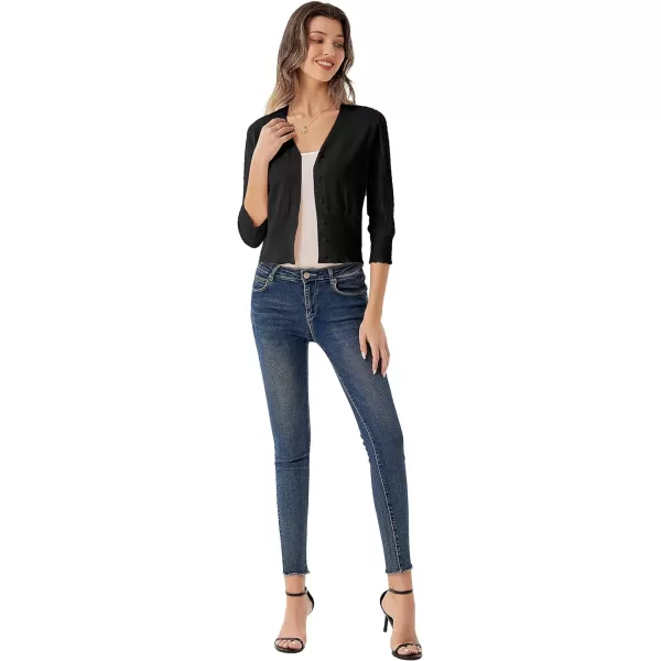 GRACE KARIN Womens Cropped Cardigan VNeck Button Down Open Front Ribbed Knit Shrug SweaterBlackcutout Sleeves