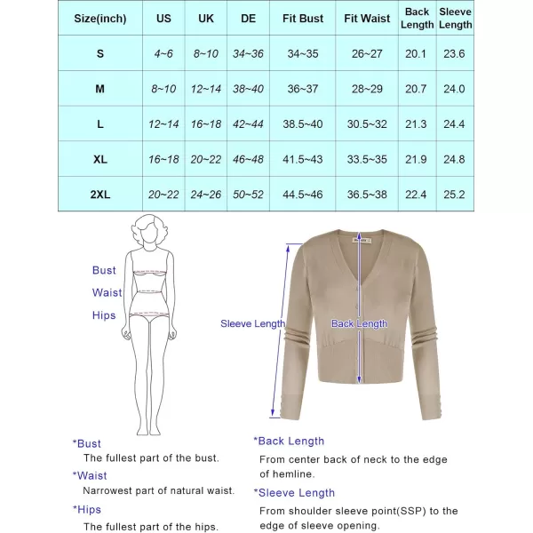 GRACE KARIN Womens Cropped Cardigan VNeck Button Down Open Front Ribbed Knit Shrug SweaterBlacklong Sleeve