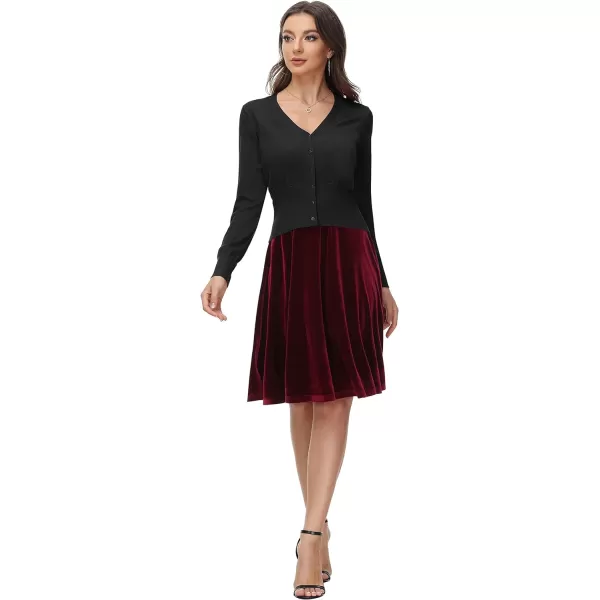 GRACE KARIN Womens Cropped Cardigan VNeck Button Down Open Front Ribbed Knit Shrug SweaterBlacklong Sleeve