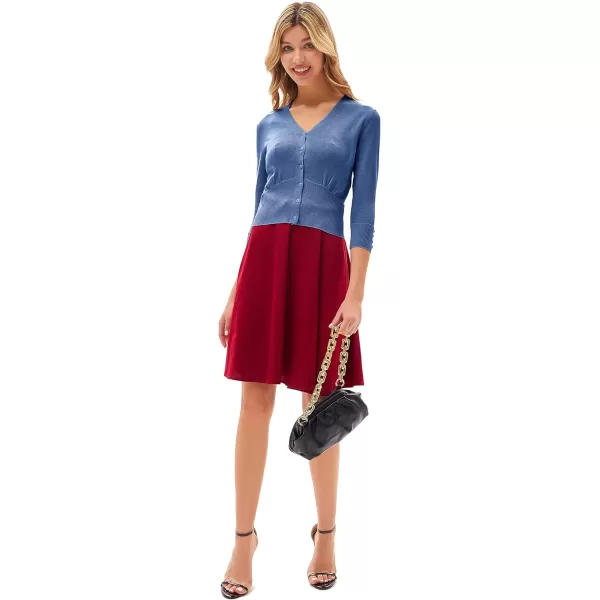 GRACE KARIN Womens Cropped Cardigan VNeck Button Down Open Front Ribbed Knit Shrug SweaterGrey Blue