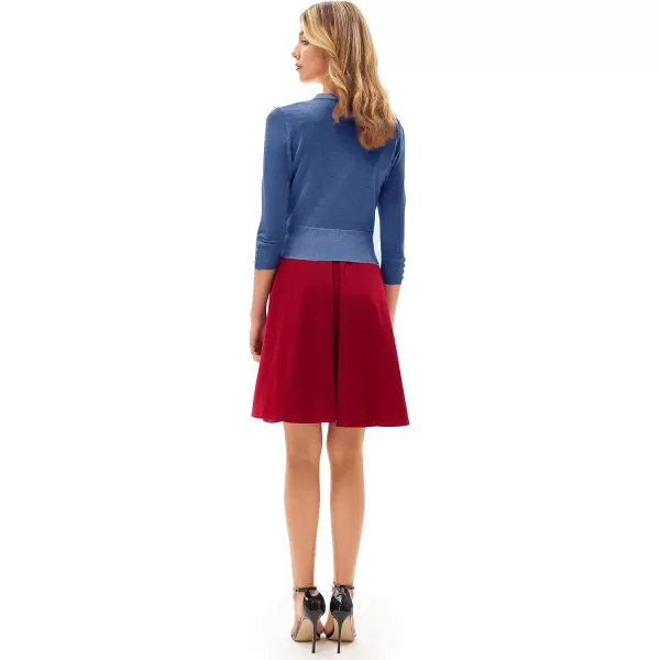 GRACE KARIN Womens Cropped Cardigan VNeck Button Down Open Front Ribbed Knit Shrug SweaterGrey Blue